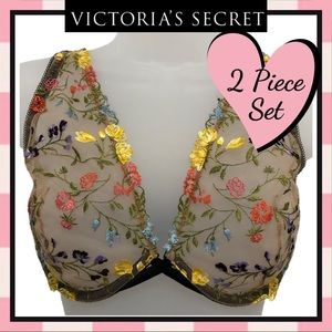 Victoria’s Secret 34DD & Medium Cheeky Panty Dream Angels Plunge Floral Bra Set